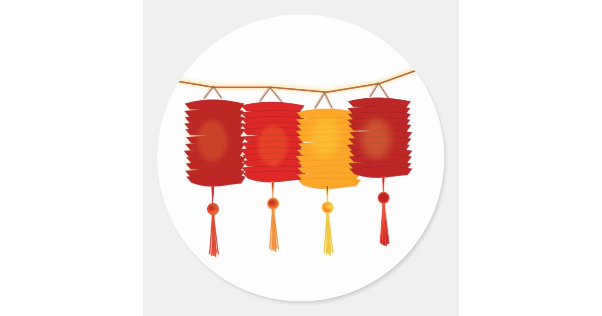 Chinese New Year stickers. Traditional symbols of China dragon, prediction  cookie, red lantern, flower bud and