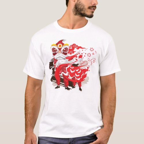 Chinese Red Lion Dancer T_Shirt