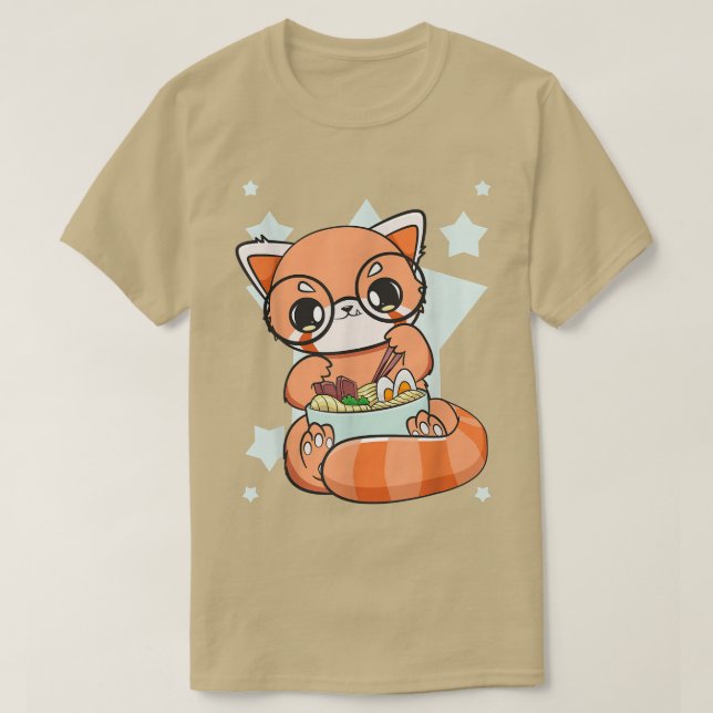 Chinese Red Panda Eating Ramen I Love Ramen Noodle T-Shirt (Design Front)