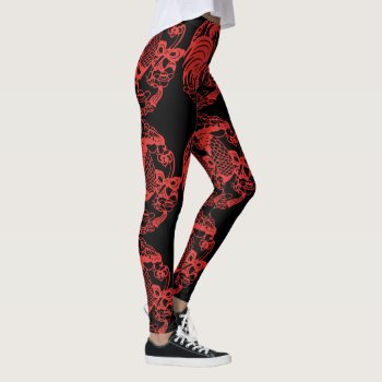 Chinese Red Papercut Of Rooster 2017 Leggings by The_Roosters_Wishes at Zazzle