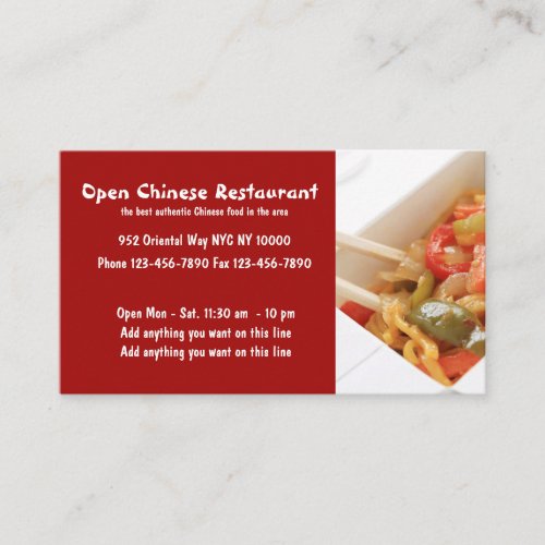 Chinese Restaurant And Cuisine Business Card