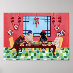 Chinese Restaurant Labradors Artwork Poster