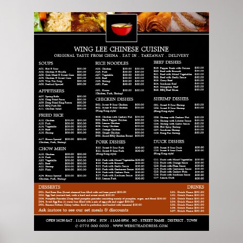 Chinese Restaurant Menu Poster
