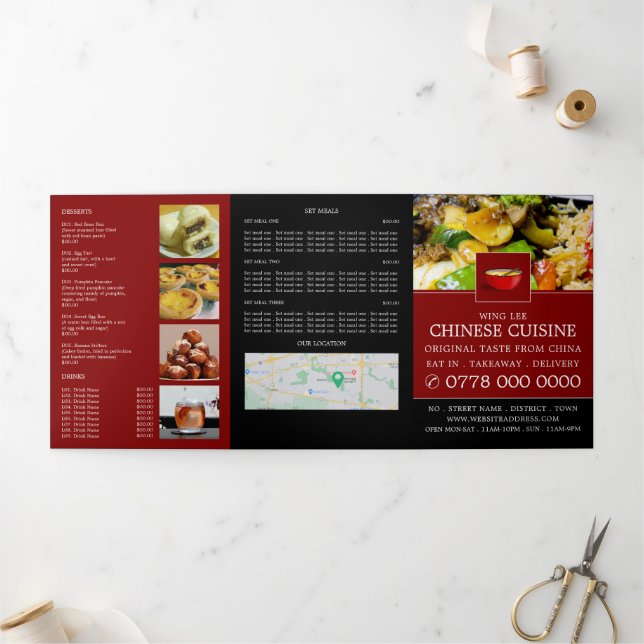 Chinese Restaurant Menu Tri-Fold Flyer (Outside)