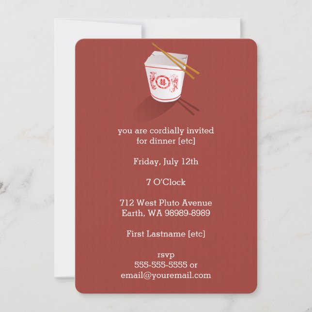 Chinese Restaurant Takeout Box Invitation (Front)