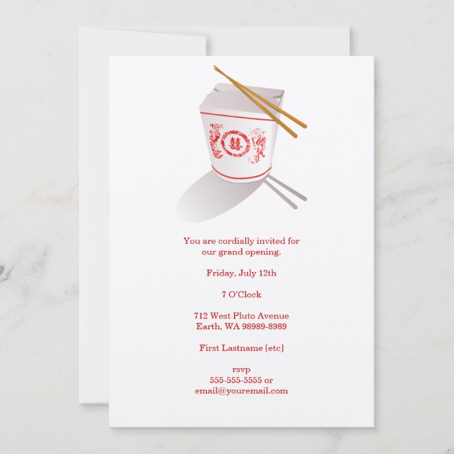 Chinese Restaurant Takeout Box Invitation (Front)