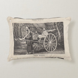 Chinese Rickshaw Antique Photo Postcard Accent Pillow