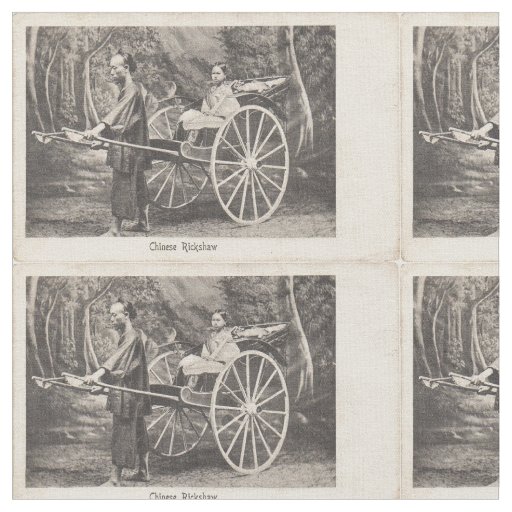 Chinese Rickshaw Antique Photo Postcard Fabric