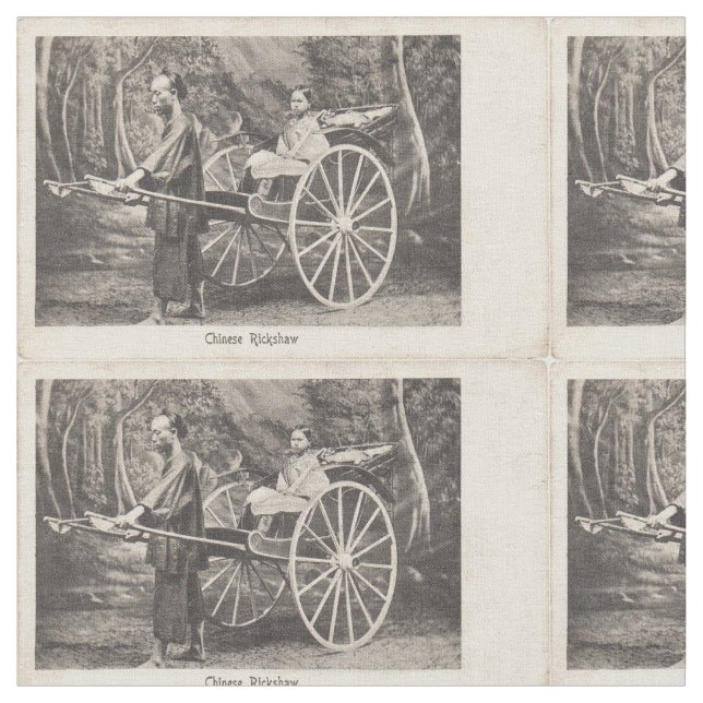 Chinese Rickshaw Antique Photo Postcard Fabric (Close Up)