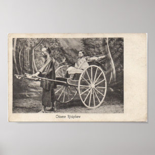 Chinese Rickshaw Antique Photo Postcard Poster