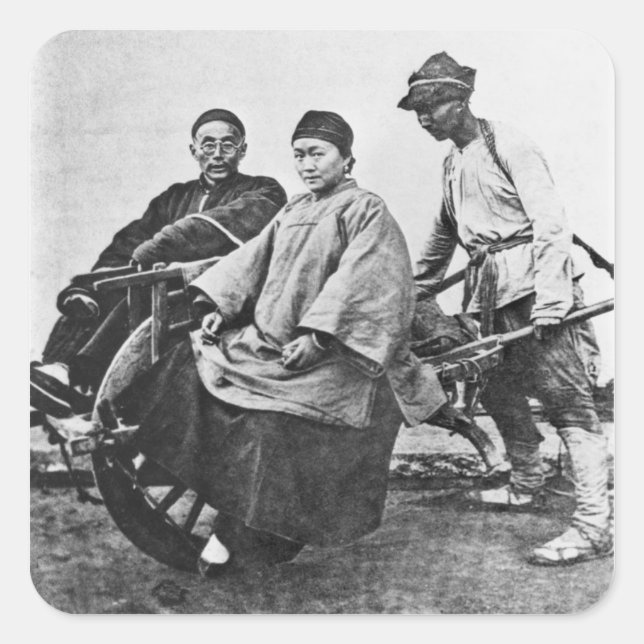 Chinese rickshaw, c.1870 (b/w photo) square sticker (Front)