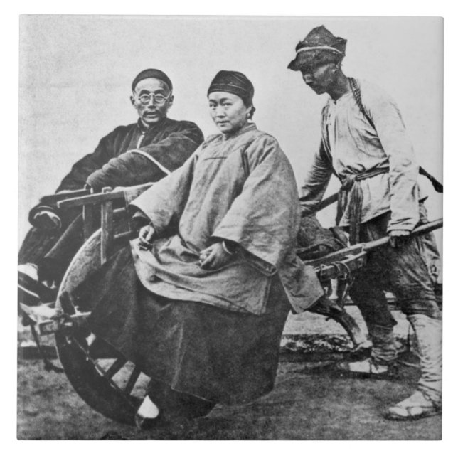Chinese rickshaw, c.1870 (b/w photo) tile (Front)