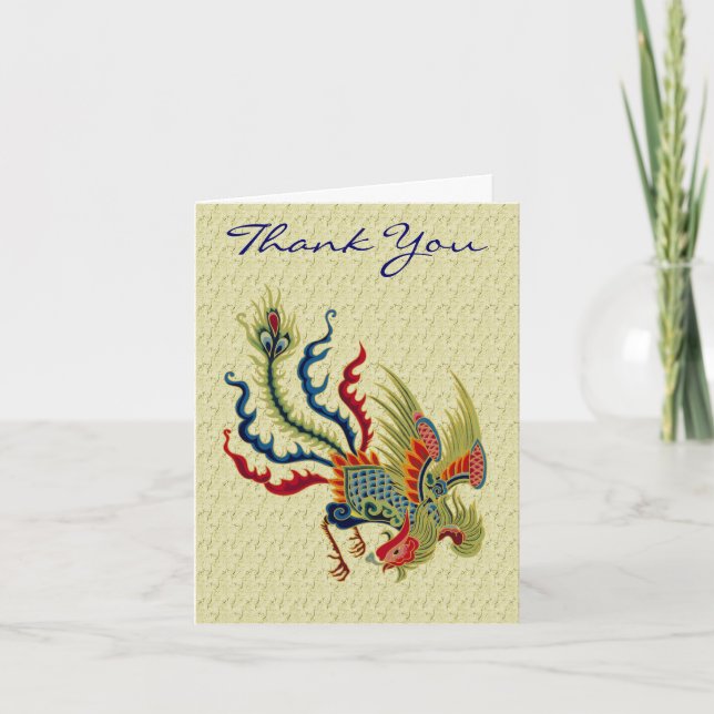 Chinese Rooster Art Design Thank You Card (Front)