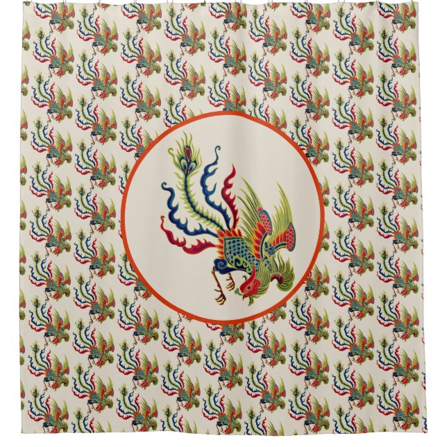 Chinese Rooster Art Pattern Shower Curtain (Front)