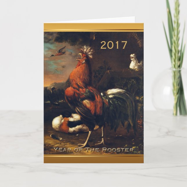 Chinese Rooster New custom Year European Art VGC Holiday Card (Front)