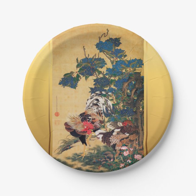 Chinese Rooster New Year 2017 Japanese Art Paper P Plates (Front)
