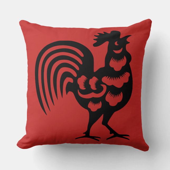Chinese Rooster Throw Pillow (Front)