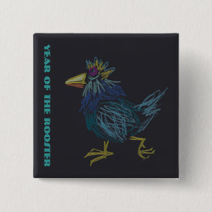 Chinese  Rooster Year Zodiac Birthday Square B Button
