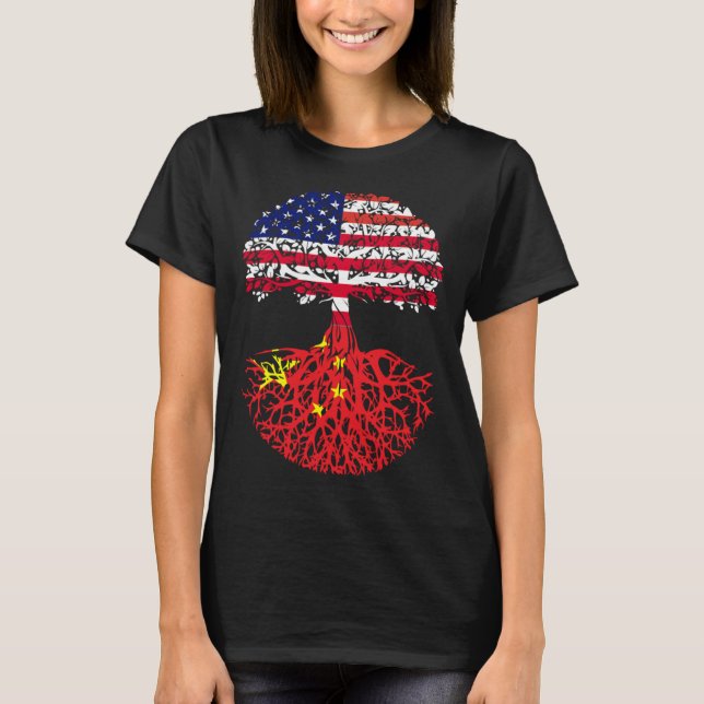 Chinese Roots American China Flag Immigrant Citize T-Shirt (Front)