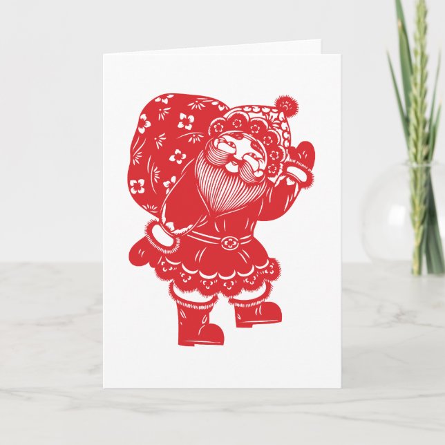 Chinese Santa Paper Cutting Holiday Card (Front)
