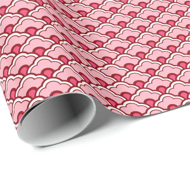 Chinese Scallops, Fuchsia and Light Pink Wrapping Paper (Roll Corner)