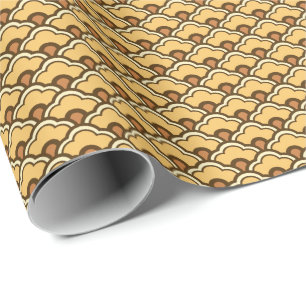 Chinese Scallops, Mustard Gold and Brown Wrapping Wrapping Paper