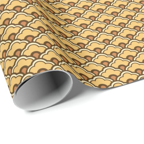 Chinese Scallops Mustard Gold and Brown Wrapping  Wrapping Paper