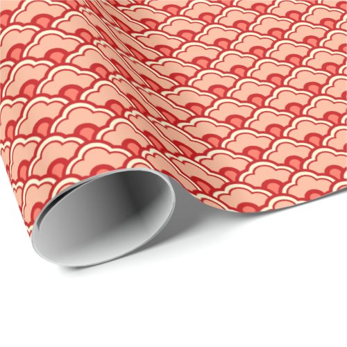 Chinese Scallops Peach Rust and Cream  Wrapping Paper