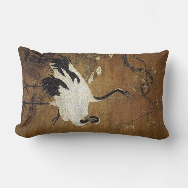 Chinese Scroll Art Crane Birds Flowers Pillow (Front)