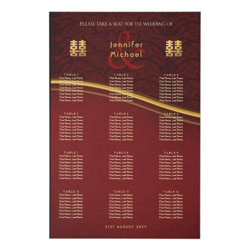 Chinese Seating Chart 12 x Tables up to 120 names Faux Canvas Print