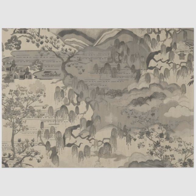 Chinese Sepia Landscape Tissue paper  (Front)