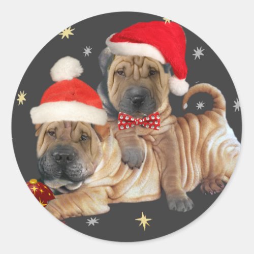 Chinese Shar_pei A Merry Christmas gifts Classic Round Sticker