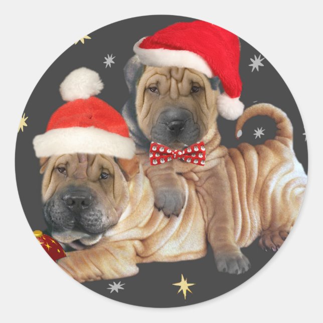 Chinese Shar-pei A Merry Christmas gifts Classic Round Sticker (Front)