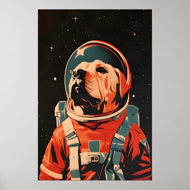 Chinese Shar-Pei Astronaut Poster, Shar Pei Retro Poster (Front)