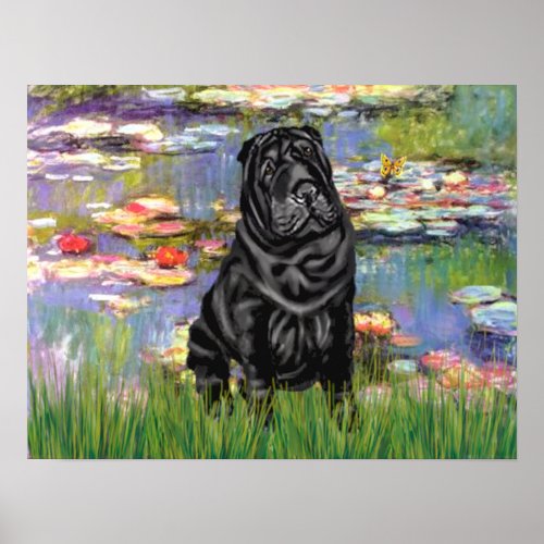 Chinese Shar Pei black _ Lilies 2 Poster