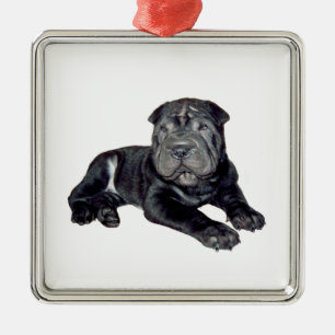 Chinese Shar Pei - black puppy Metal Ornament