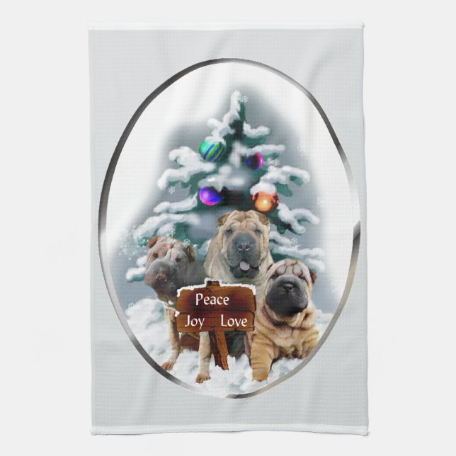 Chinese Shar-Pei Christmas Kitchen Towel (Vertical)