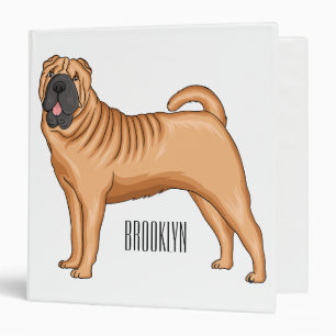 Chinese Shar-Pei dog cartoon illustration 3 Ring Binder
