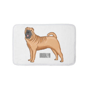 Chinese Shar-Pei dog cartoon illustration Bath Mat