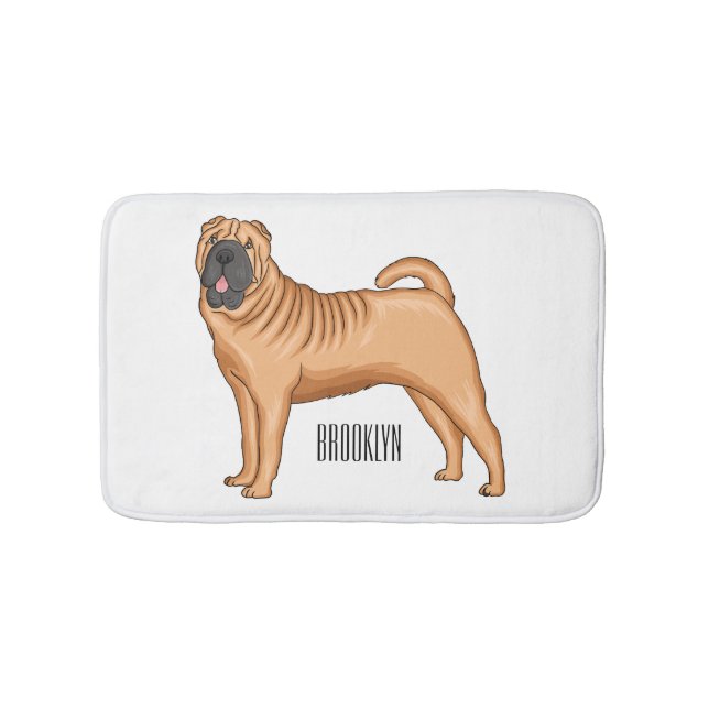 Chinese Shar-Pei dog cartoon illustration Bath Mat (Front)