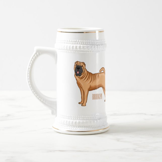 Chinese Shar-Pei dog cartoon illustration  Beer Stein (Left)