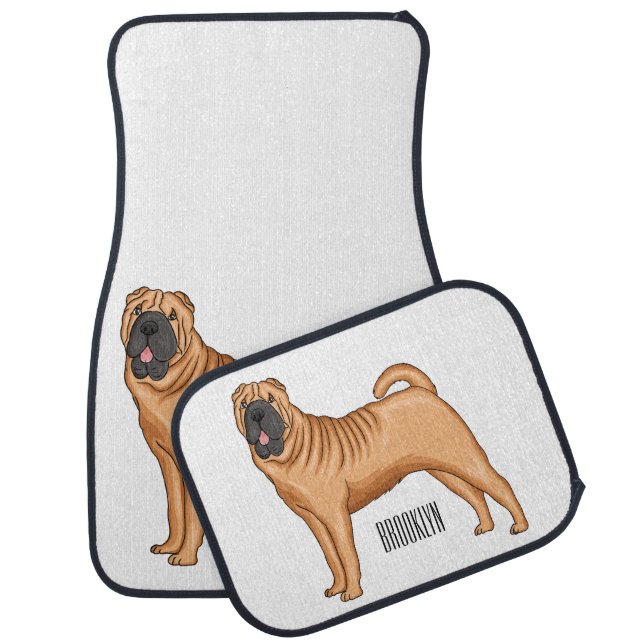 Chinese Shar-Pei dog cartoon illustration Car Floor Mat (Set)