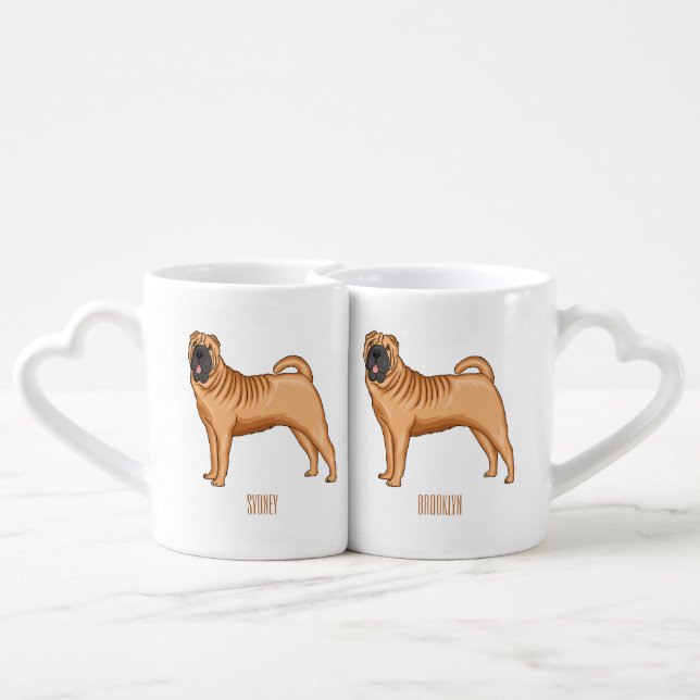 Chinese Shar-Pei dog cartoon illustration Coffee Mug Set (Back Nesting)