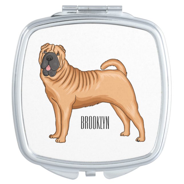 Chinese Shar-Pei dog cartoon illustration Compact Mirror (Front)