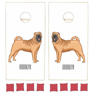 Chinese Shar-Pei dog cartoon illustration Cornhole Set