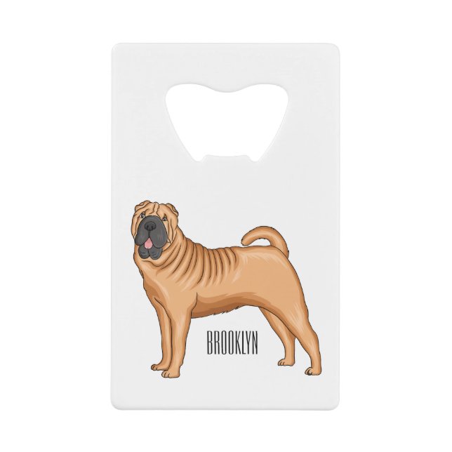 Chinese Shar-Pei dog cartoon illustration  Credit Card Bottle Opener (Front)