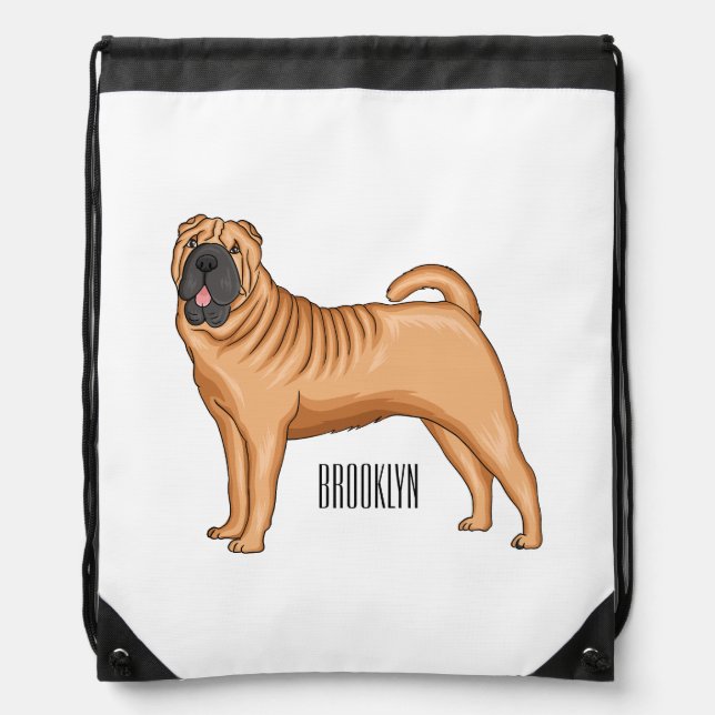 Chinese Shar-Pei dog cartoon illustration  Drawstring Bag (Front)