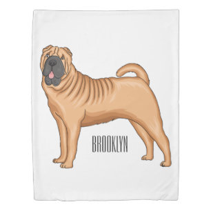 Chinese Shar-Pei dog cartoon illustration Duvet Cover