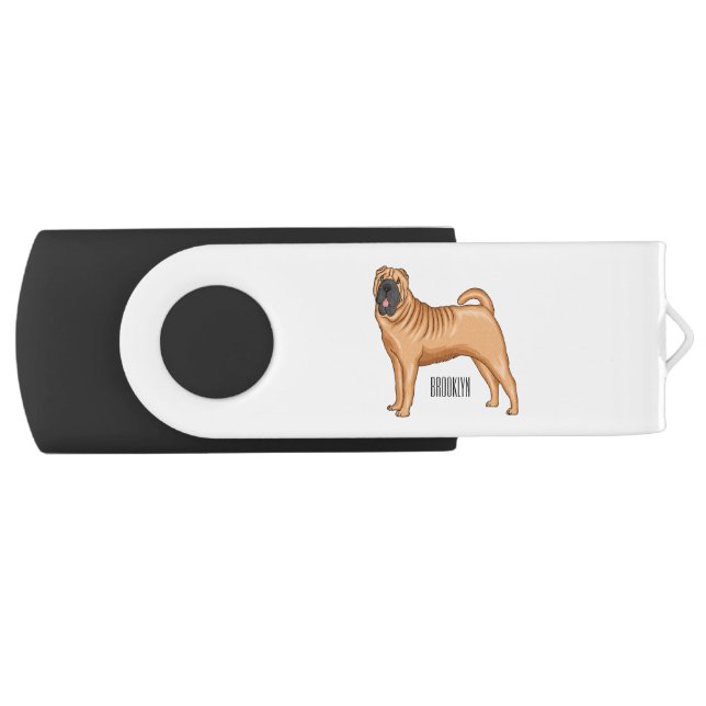 Chinese Shar-Pei dog cartoon illustration Flash Drive (Front)