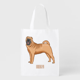 Chinese Shar-Pei dog cartoon illustration Grocery Bag